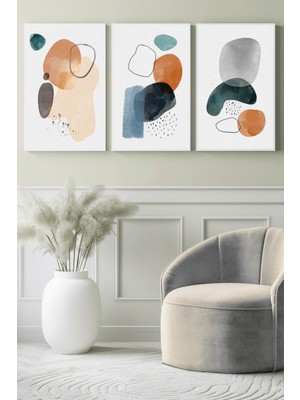 Pastel Harmoni Soyut Formlar 3’lü Kanvas Tablo
