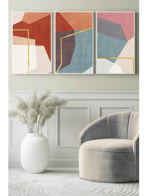 Geometrik Renk Blokları 3’lü Kanvas Tablo