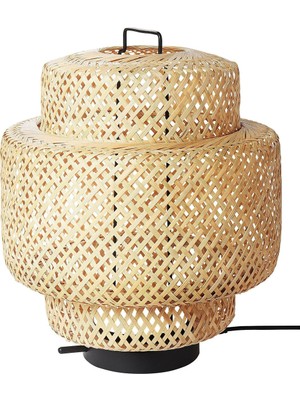 Feyza Design El Yapımı Bambu Abajur, Reostalı, 28 Cm, Şık ve Doğal Aydınlatma