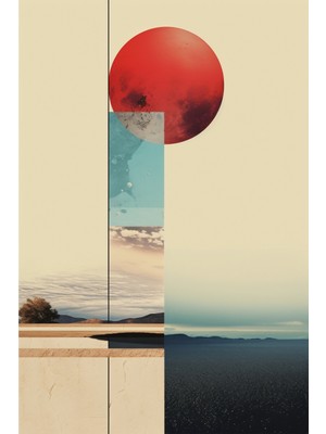 Kırmızı ve Turkuaz Detaylı Modern Kolaj Kanvas Tablo