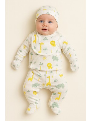 Omy 5'li Hastane Çıkışı % 100 Pamuklu Set Fitilli Desenli Yenidoğan Extra Konfor