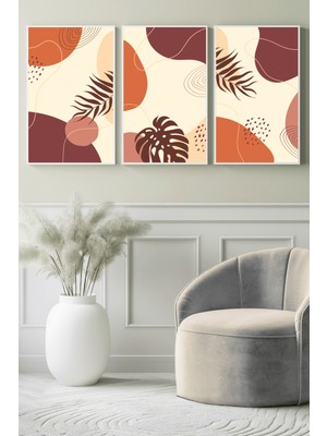 Kahve ve Turuncu Tropik Yapraklar 3’lü Kanvas Tablo