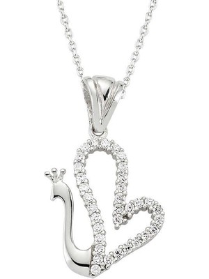 Özcömert Silver Gümüş Kalpli Kuğu Bayan Kolye