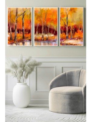 Sonbahar Ormanında Yansıma 3’lü Kanvas Tablo