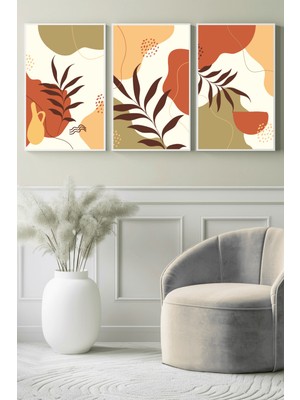 Sıcak Tonlarda Yaprak Formları 3’lü Kanvas Tablo