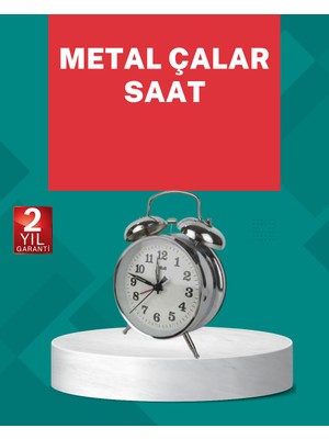 Dekoratif Gümüş Işıklı Alarmlı Masa Saati Sessiz Mekanizma - EC001Z-56C5C2