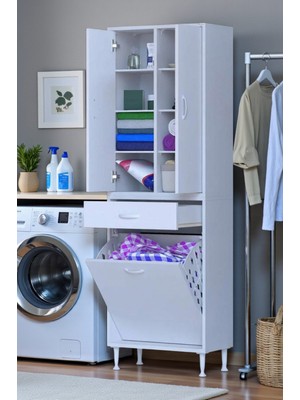 Eliusta Reli Dolap Beyaz Çok Kullanımlı 60 cm Eninde Banyo Dolabı 60X171X32,5 cm 2 Kapak 6 Raf Dolap