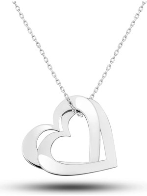 Gumush Gümüş Çifte Kalp Aşk Kadın Kolye