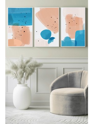 Turkuaz Eskiz Minimal 3’lü Kanvas Tablo