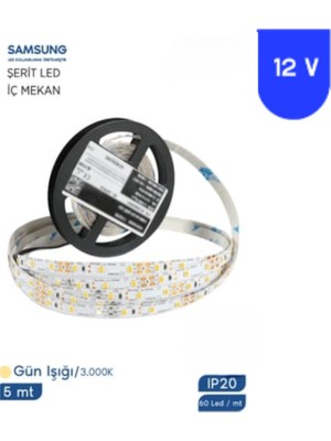 Powerr Led Aydınlatma 12 Volt 2835 Samsung 60 LED 3000 K Günışığı Iç Mekan 5 Metre Şerit LED