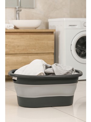 Funny Life Çamaşır Sepeti Gri - Katlanır Çamaşır Sepeti, Organizer, Düzenleyici, Çok Amaçlı Sepet 18LT