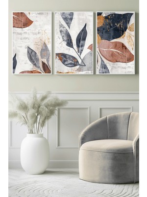 Soyut Yaprak Dokuları 3’lü Kanvas Tablo
