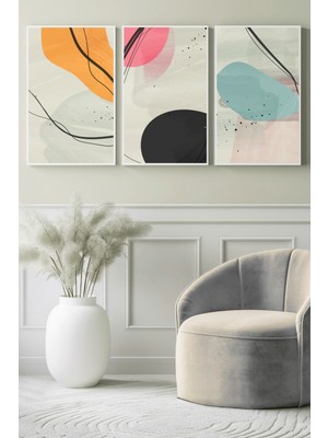 Serbest Akış Soyut Formlar 3’lü Kanvas Tablo