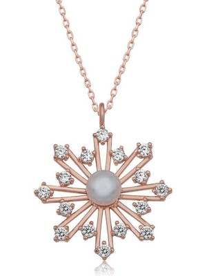 Özcömert Silver Gümüş Rose Incili Kar Tanesi Kadın Kolye