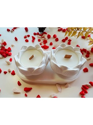 Feyza Design Şık Lotus Model Mum ve Oval Tepsili Aksesuar Seti, Evinize Zarafet Katın