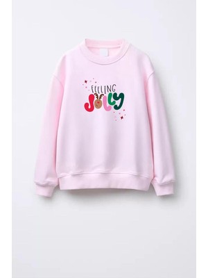 Monila Kız Çocuk Yılbaşı Temalı 3 Iplik Kumaş Pamuklu Sweatshirt