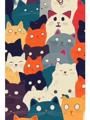 Renkli Kedi Kalabalığı Kanvas Tablo