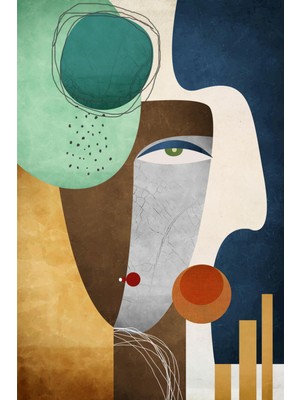 Turkuaz ve Lacivert Tonlarda Modern Soyut Portre Kanvas Tablo