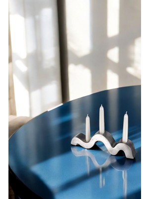 Feyza Design Şamdan Gümüş Eskitme Renk Mumluk Ince ve Şık Tasarım