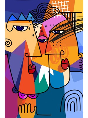 Canlı Renklerde Modern Pop-Soyut Çift Figür Kanvas Tablo