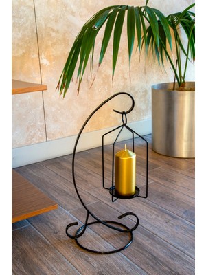 Feyza Design Ferforje Salıncak Mumluk, Siyah Metal Fener, Iskandinav Tarzı Dekorasyon