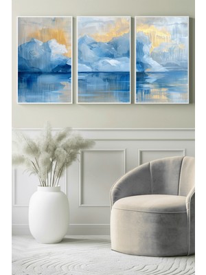 Mavi ve Altın Buzul Manzarası 3’lü Kanvas Tablo