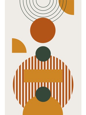 Turuncu ve Koyu Yeşil Tonlarda Modern Geometrik Kanvas Tablo