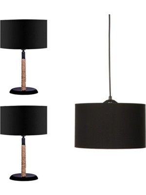Feyza Design Şık Siyah Halat Abajur ve Avize Seti, Modern Dekorasyon Parçası