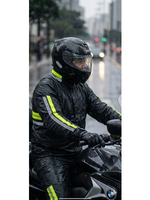 Bosile Kurye Tipi Reflektörlü Motosiklet Yağmurluk Seti - Rüzgar ve Su Geçirmez Tam Koruma (Ceket + Pantolon)