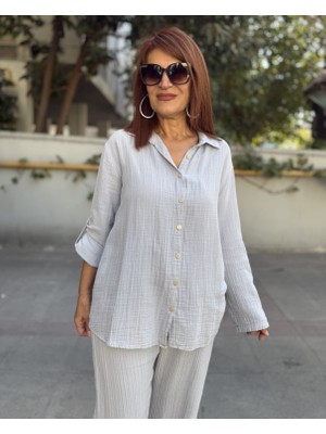 Müslin Yakalı Gömlek Gri