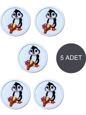5 Adet Penguen Çocuk Odası Mobilya Kulbu Seti - Abs Plastik Tekli Düğme Dolap ve Çekmece Kulpları