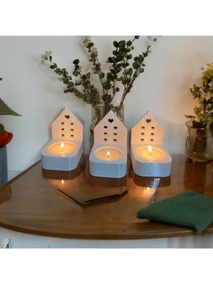 Feyza Design Şık 3'lü 3D Baskı Mumluk Seti, Ev ve Dekorasyon Için Klasik Tasarım