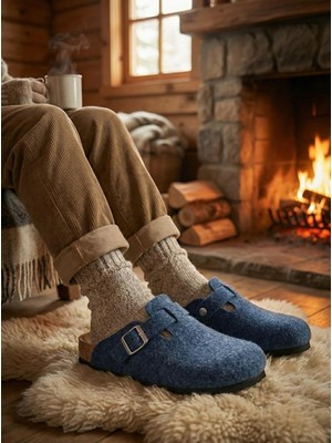 Mycorni Hakiki Yün Keçe Sabo Terlik Kapalı – Ortopedik Mantar Tabanlı Unisex Ev Terliği