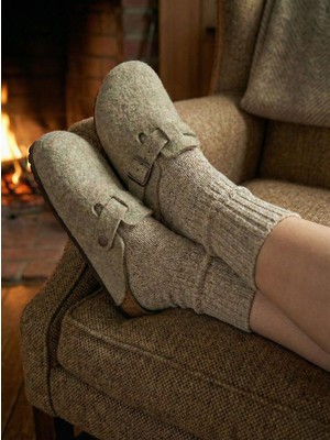 Mycorni Hakiki Yün Keçe Sabo Terlik Kapalı – Ortopedik Mantar Tabanlı Unisex Ev Terliği