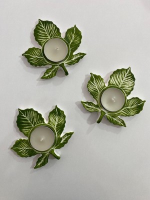 Feyza Design Yaprak Şekilli Üçlü Tealight Mumluk Dekoratif Obje Seti
