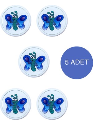 5 Adet Mavi Kelebek Çocuk Odası Mobilya Kulbu Seti - Abs Plastik Düğme Dolap ve Çekmece Kulpları