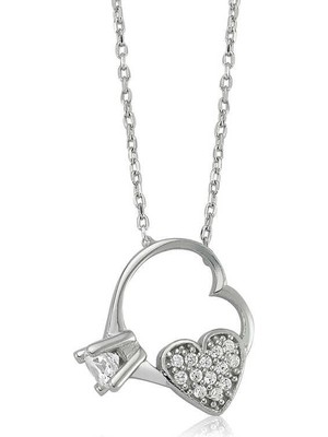 Özcömert Silver Gümüş Kalp Tek Taş Bayan Kolye