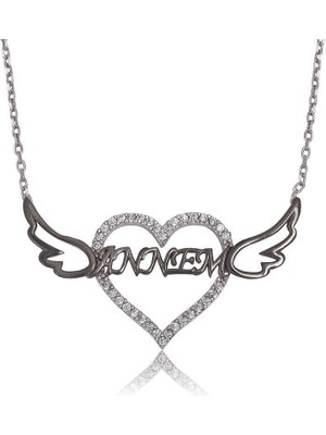 Özcömert Silver Gümüş Annem Yazılı Kalp Bayan Kolye