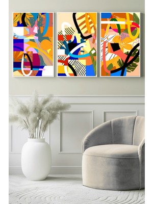 Renkli Dinamik Formlar 3'lü Kanvas Tablo