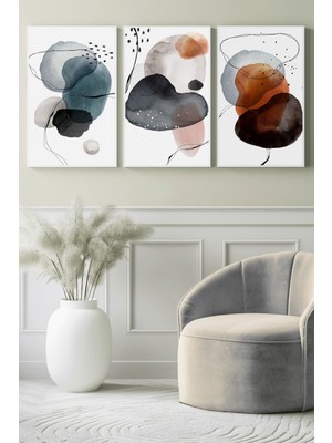 Dingin Tonlarda Akışkan Formlar 3’lü Set Kanvas Tablo