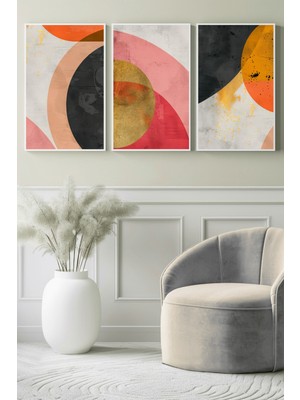 Altın Dokunuşlu Dairesel Formlar 3’lü Kanvas Tablo