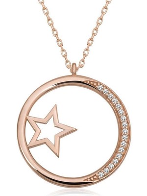 Özcömert Silver Gümüş Rose Yıldız Detaylı Halka Kadın Kolye