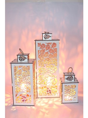 Feyza Design Şık Ahşap Fener Mumluk 3'lü Set, Doğal ve Zarif Dekorasyon Parçası