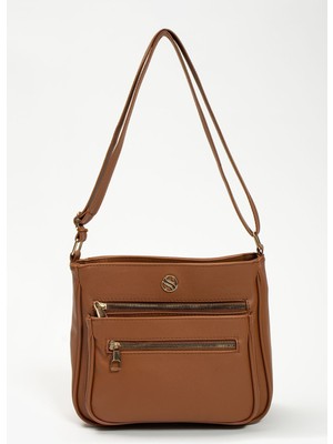 Sanmorris Kadın,ayarlanabilir Çapraz Askılı, Dört Cepli Taba Omuz Çantası