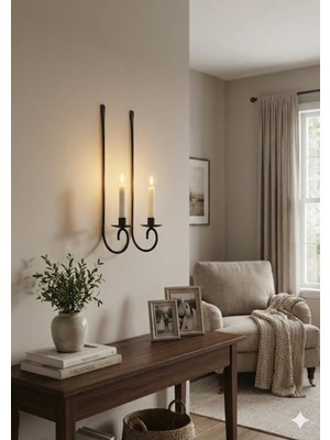 Feyza Design Şık Ikili Ferforje Duvar Askılı Şamdan Mumluk Seti