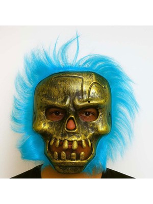 Dktt Wild Skull - Bakır Kafatası Turkuaz Saçlı İskelet Maske