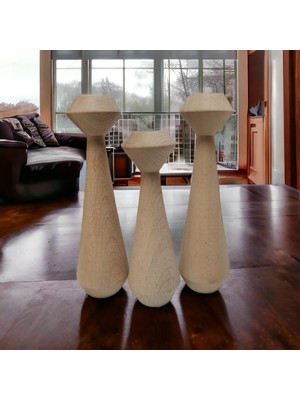Feyza Design 3'lü Kule Ahşap Şamdan Seti, Dekoratif ve Şık Tasarım