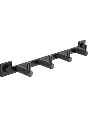 Tema Prima 4'lü Banyo Askılığı Mat Siyah | Paslanmaz Bornozluk Havluluk Vidalı 5 Yıl Garantili