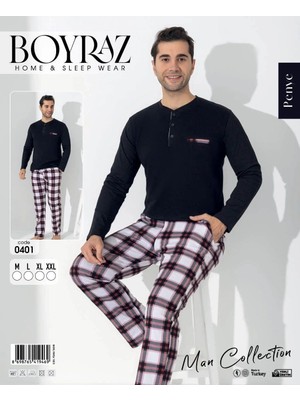 Boyraz Ekose Desen Uzun Kol Erkek Pijama Takımı