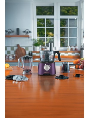 Çok Fonksiyonlu Mutfak Robotu ve Blender Seti, Şarap Mor Renk, 10'lu Set